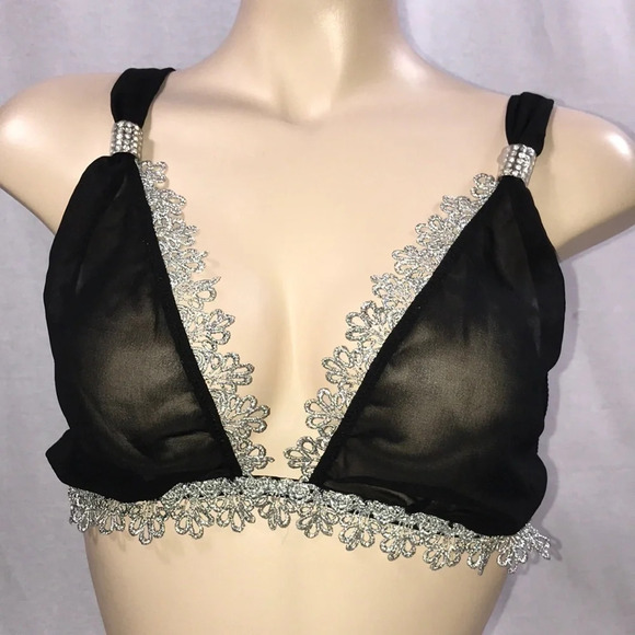Dreamgirl Size Small silver bedazzled trim top with black thong New Without Tags - Picture 4 of 9